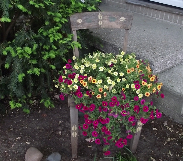 flowers in chair